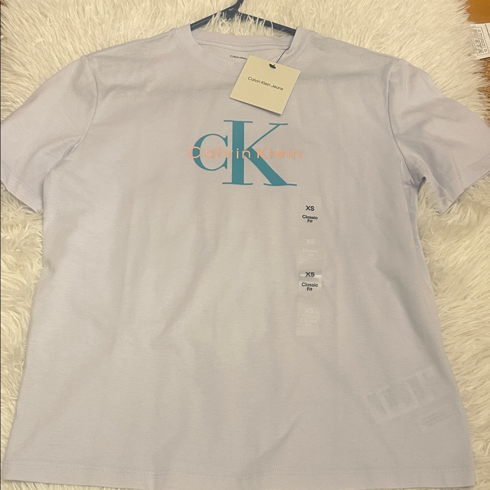 Calvin Klein Lavender Short-Sleeve Tee with Teal & Peach Logo